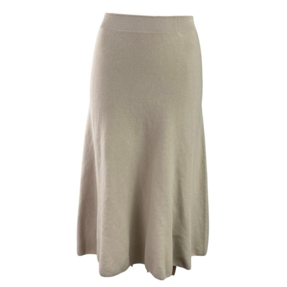 Uniqlo 3D Cotton Beige High Waist A Line Knit Pull On Flared Midi Skirt Size XS